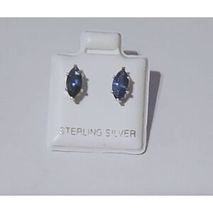 NEW~1 Ct. Marquise Cut Lab Blue Sapphire Gemstone Stud Earrings~.925SS